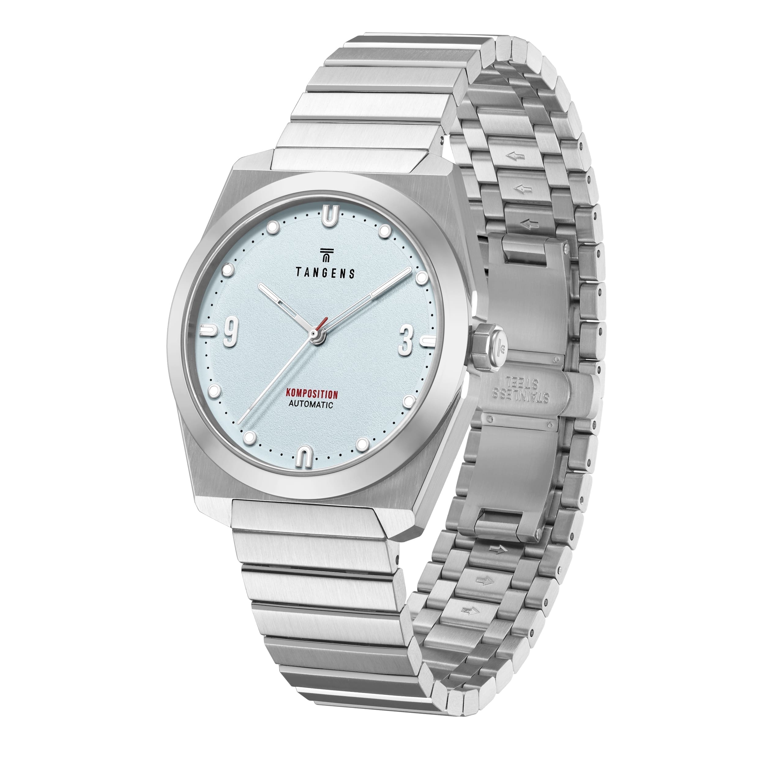 Komposition Automatic in Bright White, three-quarter view with the bracelet